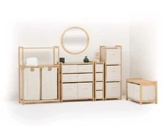 5five Simply Smart Bamboo Bambukinė lentyna su skalbinių krepšeliu TIDY BOX ir konteineriais, 66 x 33,3 x 78,5 cm