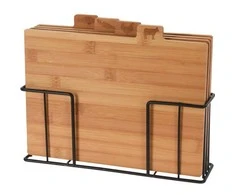 Excellent Houseware PIECES Bambukinės pjaustymo lentos, 4 dalys ant metalinio stovo