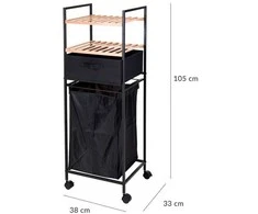 Bathroom Solutions Bamboo Vonios vežimėlis su lentynomis ir skalbinių krepšiu, 2in1, bambukas