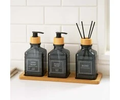 Bathroom Solutions Bamboo Vonios kambario komplektas su stikliniu difuzoriumi ir bambuko padėklu REN