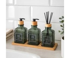 Bathroom Solutions Bamboo Vonios kambario komplektas su stikliniu difuzoriumi ir bambuko padėklu REN