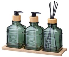 Bathroom Solutions Bamboo Vonios kambario komplektas su stikliniu difuzoriumi ir bambuko padėklu REN