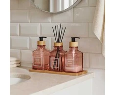 Bathroom Solutions Bamboo Vonios kambario komplektas su stikliniu difuzoriumi ir bambuko padėklu REN
