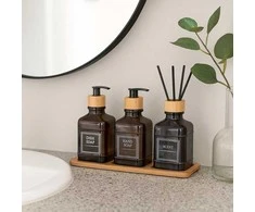 Bathroom Solutions Bamboo Vonios kambario komplektas su stikliniu difuzoriumi ir bambuko padėklu REN