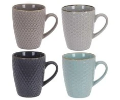 Excellent Houseware Keraminiai pastelinių spalvų puodeliai, 4 puodeliai 300 ml dovanų dėžutėje