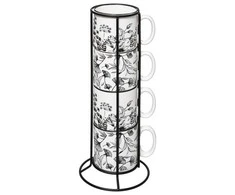 Secret De Gourmet PIECES Keraminiai puodeliai ant stovo FLORAL, 240 ml, 4 vnt