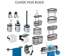 Wenko „Classic Plus“ lentynų komplektas, vonios lentynų komplektas, juoda spalva