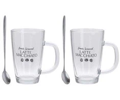 Excellent Houseware Stiklinės kavos latte su šaukštais 300 ml 2 vnt.