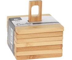 Excellent Houseware Padėkliukai puodeliams bambukinė su stovu 9x9 cm 6 vnt.