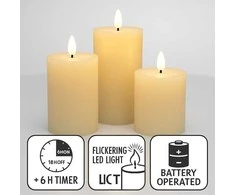 Home Styling Collection Dekoratyvinės LED žvakės Ø 7,5 cm, 3 vnt. rinkinys.