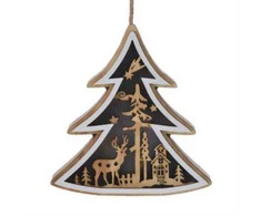 Home Styling Collection Medinė kalėdinė dekoracija pakabinimui, 12 cm