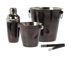 Excellent Houseware Puikūs buities reikmenys Rinkinys BAR, barmenas, plienas, juoda, 2x ledo kibiras, kratytuvas, žnyplės