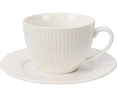 Ravi Porcelianinis puodelis su lėkštute BONE RIBBED, baltos sp., 240 ml