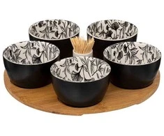 Secret De Gourmet FLORAL Snack Bowls, ant medinio padėklo, 5 dubenėliai, 70 ml