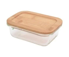 Excellent Houseware Virtuvinis indas su dangteliu bambukas maistui stiklinis su su sandarikliu 370 ml nepralaidus