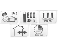 Mondex Tanki elektrinė girlianda CLUSTER, IP44, 800 LED, 8 režimai, įvairių sp., 16m