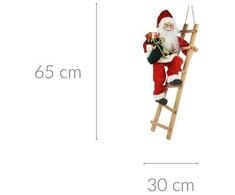 Detal Kalėdų puošmena Kalėdų senelis ant kopėčių su dovana, 65 cm