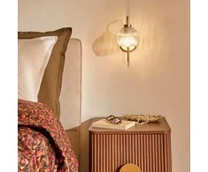 Lamp Kugel sieninis šviestuvas KRYS, aukso ir stiklo, aukštis 30 cm