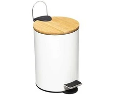 5five Simply Smart MODERNĖ vonios šiukšliadėžė su bambuko dangteliu, balta, 3 l