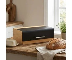 Large bamboo bread box ZELLER, juodas, 36 x 20 x 13 cm