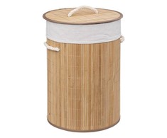 5five Simply Smart Bamboo Skalbinių krepšelis BAMBUKAS, apvalus su dangteliu, 48 l