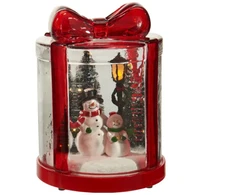 Home Styling Collection LED kalėdinis žibintas, stiklinė dovana su sniego seniais, 13 x 13 x 17 cm