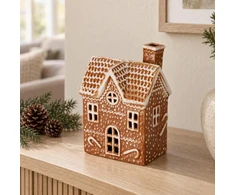 LED porcelianinis meduolių namelis, kalėdinė dekoracija, 13,6 × 9,4 × 19,6 cm