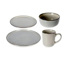 Excellent Houseware Rinkinys pietų servizas, dubuo, lėkštė, lėkštė, puodelis, 16 dalių