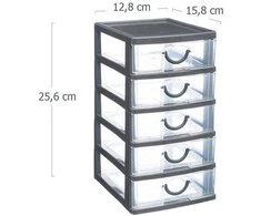 5five Simply Smart Mąstymo organizatorius su 5 stalčiais, 13 x 16 x 26 cm, pilkas