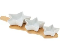 Secret De Gourmet Porceliano užkandžių serviravimo komplektas su padėklu - 4 dalių - Dipsai ir užkandžiai