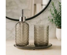 Bathroom Solutions PIECES NODE vonios kambario rinkinys, dozatorius, dantų šepetėlių laikiklis ir muilinė, 3 dalys