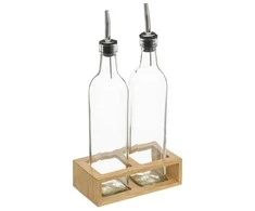 5five Simply Smart Bamboo Aliejaus ir acto buteliai su dozatoriumi + bambuko lentyna