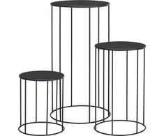 Augalų stovų rinkinys, metalinis, juodas, 16 × 16 × 19 / 18 × 18 × 29 / 21 × 21 × 39 cm, 3 vnt.