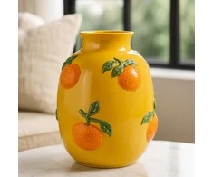 Home Styling Collection Oranžinis Flower vase with oranžinis pattern GORT, Ø 17 x 25 cm, yellow