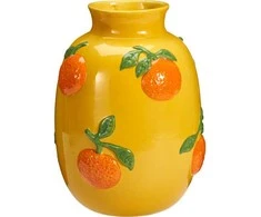 Home Styling Collection Oranžinis Flower vase with oranžinis pattern GORT, Ø 17 x 25 cm, yellow