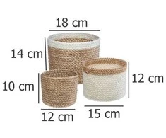 Hs Decoration PIECES Sandėliavimo krepšeliai iš džiuto, apvalūs, 3 vnt., natūrali spalva + balta