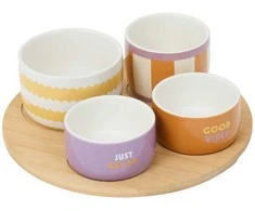 Lumarko POOL snack set, 5 pieces, four bowls and a bamboo tray