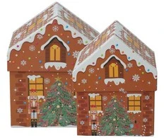 Home Styling Collection PIECES Kalėdinės dėžutės namelio formos, 2 dalių rinkinys.