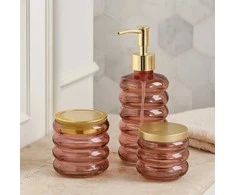 Bathroom Solutions PIECES HUM vonios kambario rinkinys, stiklinis dozatorius, puodelis, indelis, 3 dalys