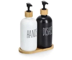 Zeller Skysčių ir muilo dozatorių rinkinys su bambukiniu stovu, 2 x 500 ml