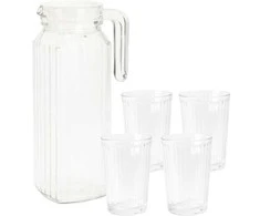 Excellent Houseware Stiklinis 5 dalių džbanas su dangteliu ir stiklinėmis