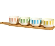 Excellent Houseware Bamboo FIKA užkandžių dubenėlių rinkinys, 4 x 125 ml, bambukinis padėklas su rankena