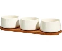 Secret De Gourmet Bamboo Porcelianinių mirkymo indelių rinkinys APERIO, 3 x 200 ml, bambukinis padėklas