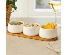 Secret De Gourmet Bamboo Porcelianinių mirkymo indelių rinkinys APERIO, 3 x 200 ml, bambukinis padėklas