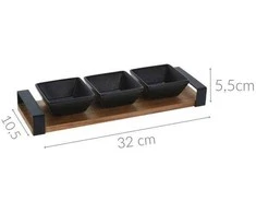 KOOPMAN Užkandžių dubenėlių keraminė juoda ant padėklo 32 cm 4 vnt.