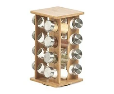 Rotary Rotacinė prieskonių lentynėlė + 16 indelių, 30 cm, bambukas, ZELLER