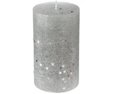 Fééric Lights and Christmas Apvali žvakė su žvaigždėmis, L dydis, sidabrinė, 12 cm