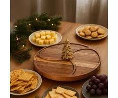 Lumarko Apvali užkandžių serviravimo lenta NEVESSA, dekoratyvinė eglutė, akacijos mediena, Ø 28 cm