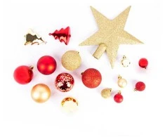 Fééric Lights and Christmas Fééric žibintai ir kalėdinis Kalėdų eglutės papuošalų rinkinys + žvaigždė, 44 vienetai rinkinyje, raudona ir auksinė