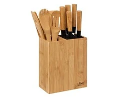 5five Simply Smart Bamboo Virtuvės aksesuarų rinkinys bambukiniame bloke: 6 peiliai ir 5 indai